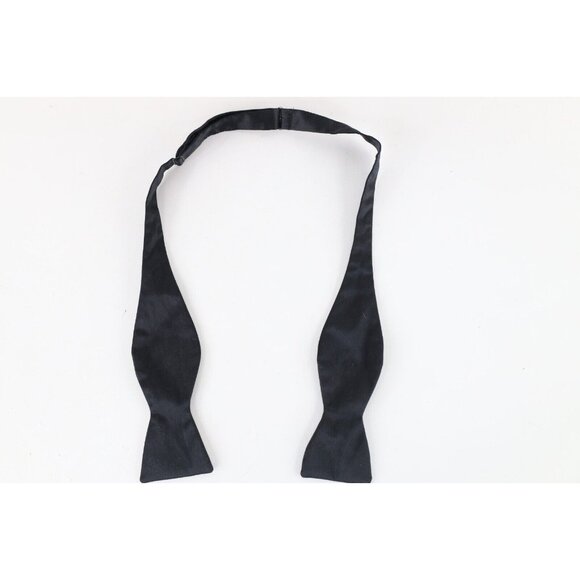 Vintage 90s Rockabilly Dapper Blank Silk Wedding Formal Bow Tie Black Party USA - Picture 1 of 4